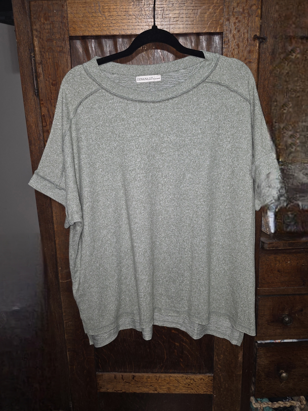Zenana Outfitters Sage Green Short Sleeve Cozy Pullover
